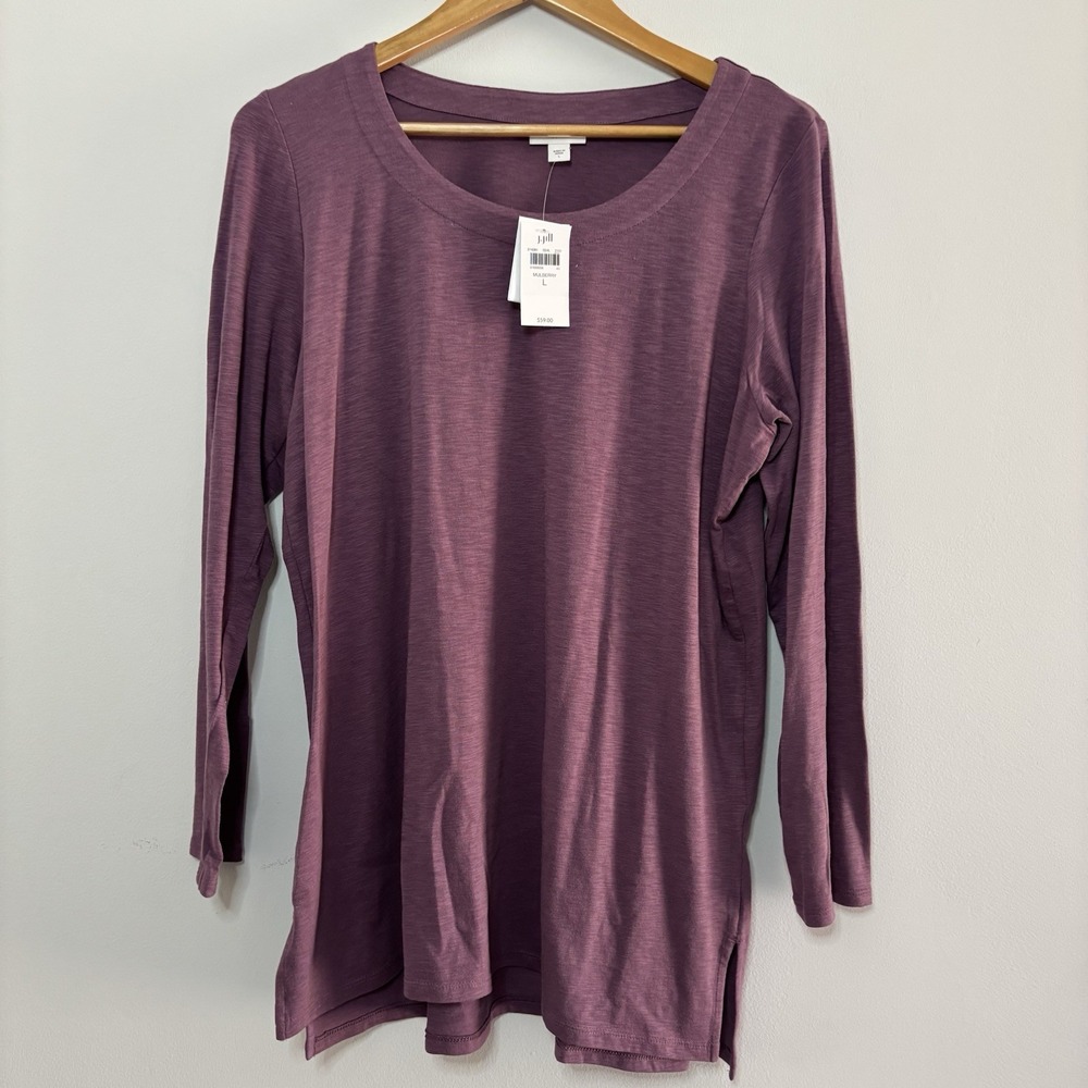 J Jill Button‎ Cuff Tunic Top Women L Cotton Modal Stretch Knit Purple Shirt NWT